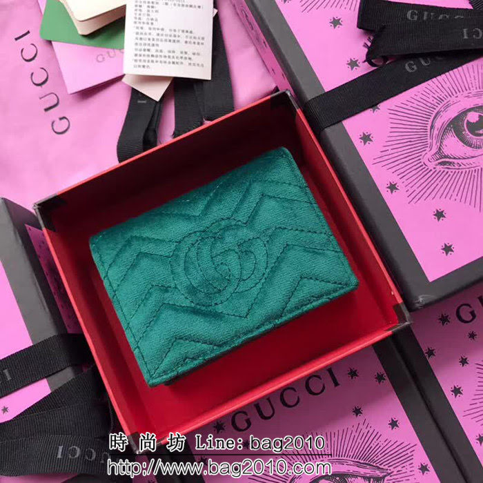 GUCCI古馳 歐洲正品原單 天鵝絨GG marmont小卡包 466492 綠色天鵝絨 WTG1353